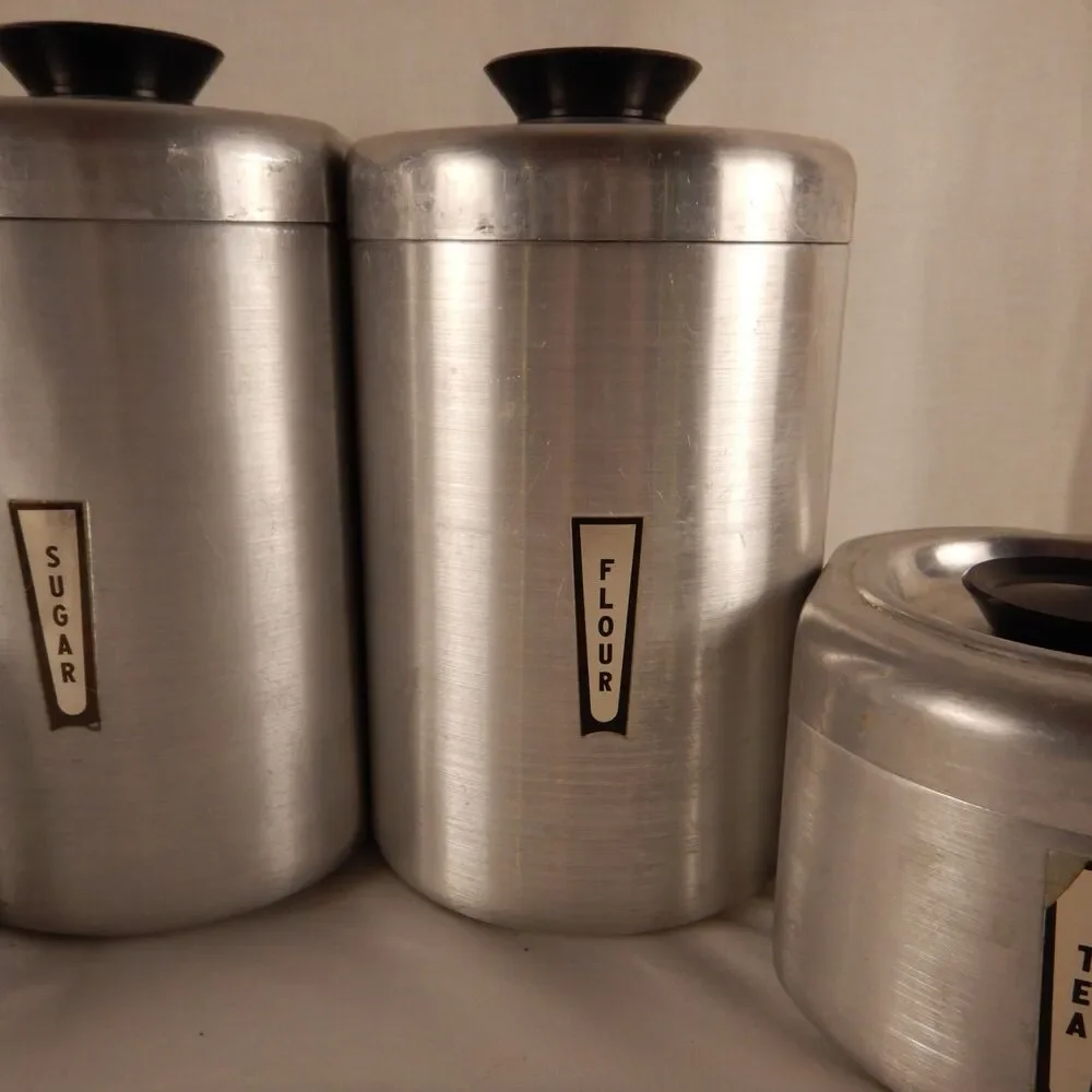 Kromex Aluminum Canisters Set of 4 Coffee Tea Sugar Flour MCM Retro